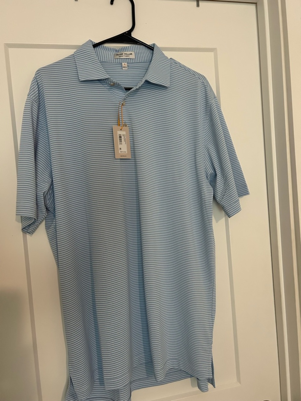 Peter Millar Men’s Light Blue Thin-Striped Polo